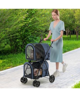 Double Pet Stroller with 2 Detachable Carrier Bags, Safety Belt, 4 Lockable Wheels Cat Stroller Travel Carrier Strolling Cart