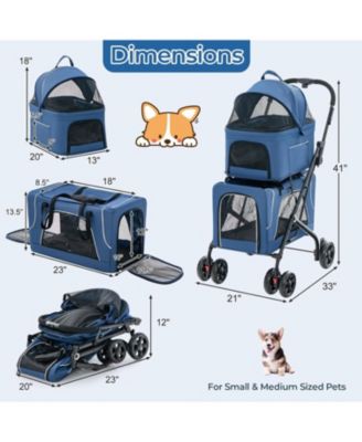 Double Pet Stroller Foldable 3-in-1 Dog Stroller with 2 Detachable Carriers