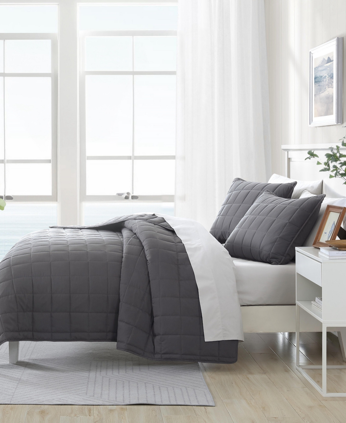 Nautica Solid Brushed Micro Jersey 3-pc. Quilt Set, Full/queen In Whale Gray