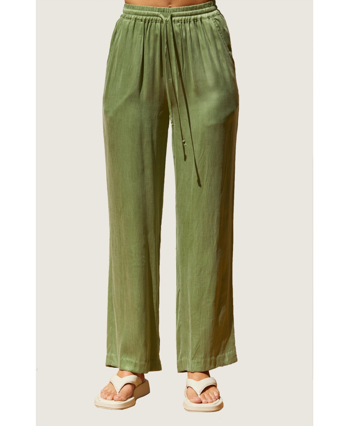 Women's Amelia Pull On Cupro Pants - Green + matcha