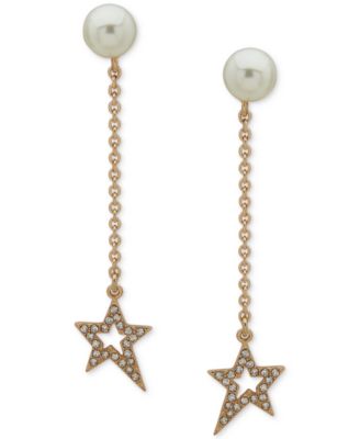KARL LAGERFELD PARIS - Gold-Tone Pav&eacute; Star & Imitation Pearl Linear Drop Earrings