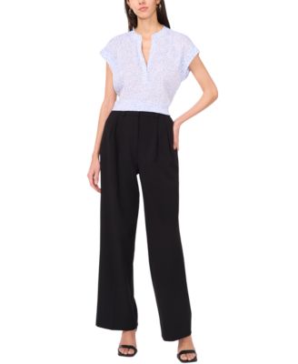 Women's Split-Neck Cap-Sleeve Top