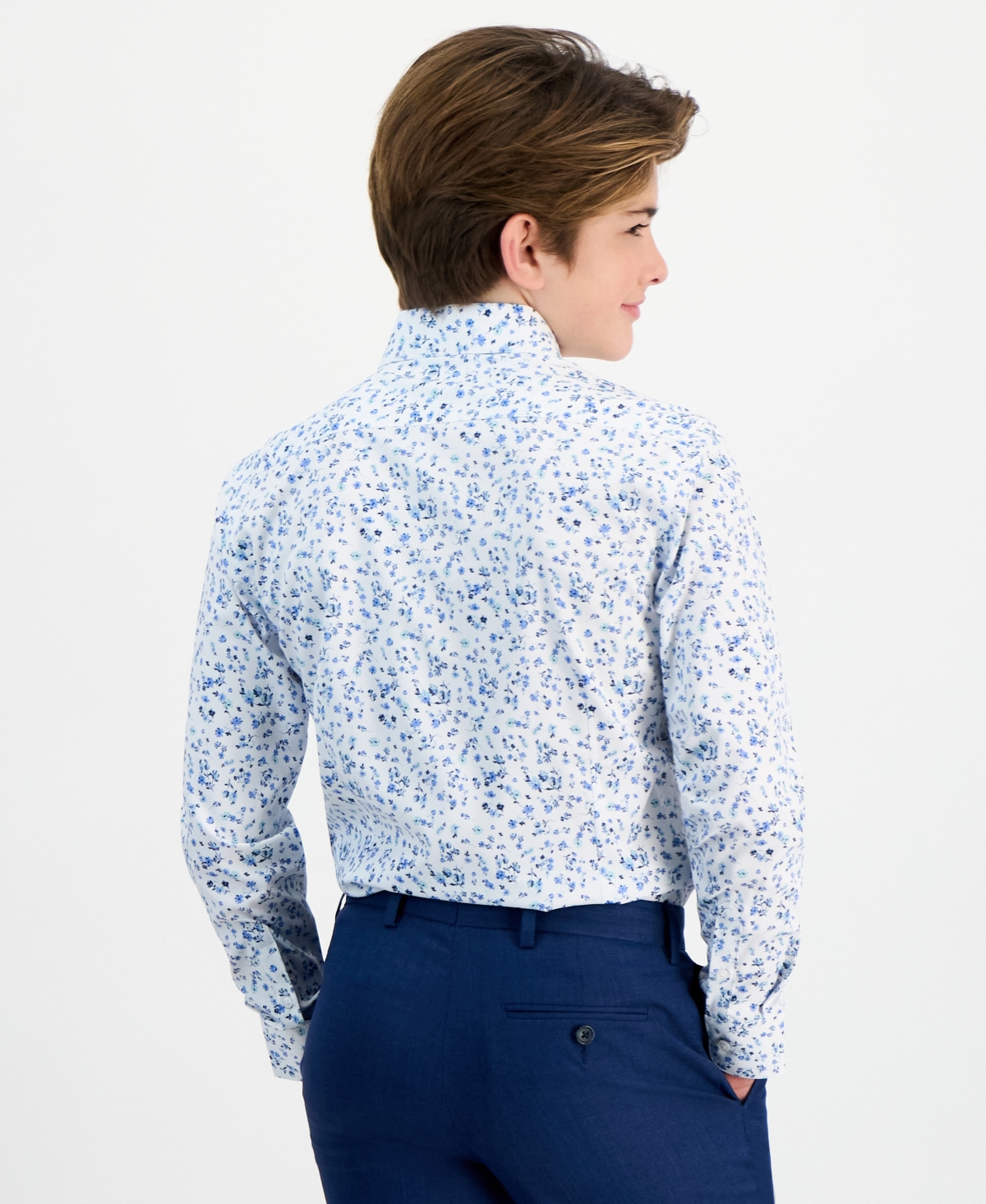 Michael Kors Big Boys Floral-Print Stretch Classic-Fit Dress Shirt