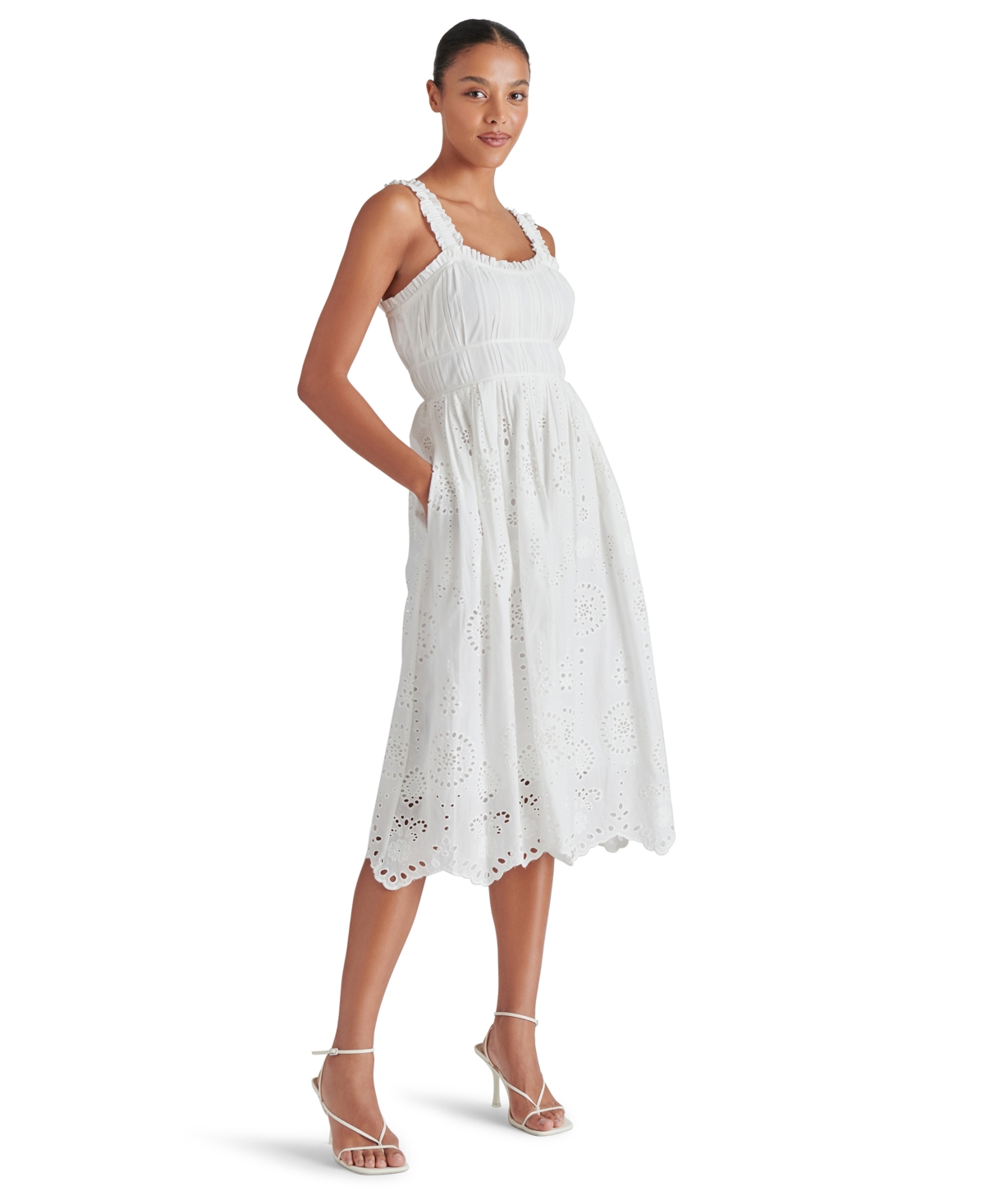 Steve Madden Harmony Eyelet Embroidered Cotton Midi Dress In White