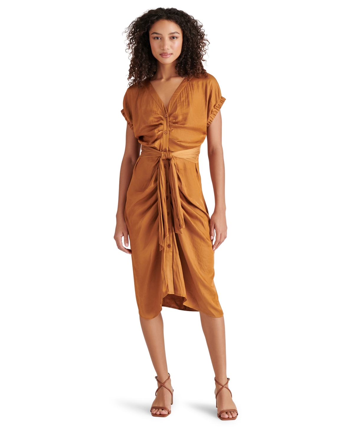 Steve Madden Bruno Tie Waist Midi Dress In Caramel Cafe