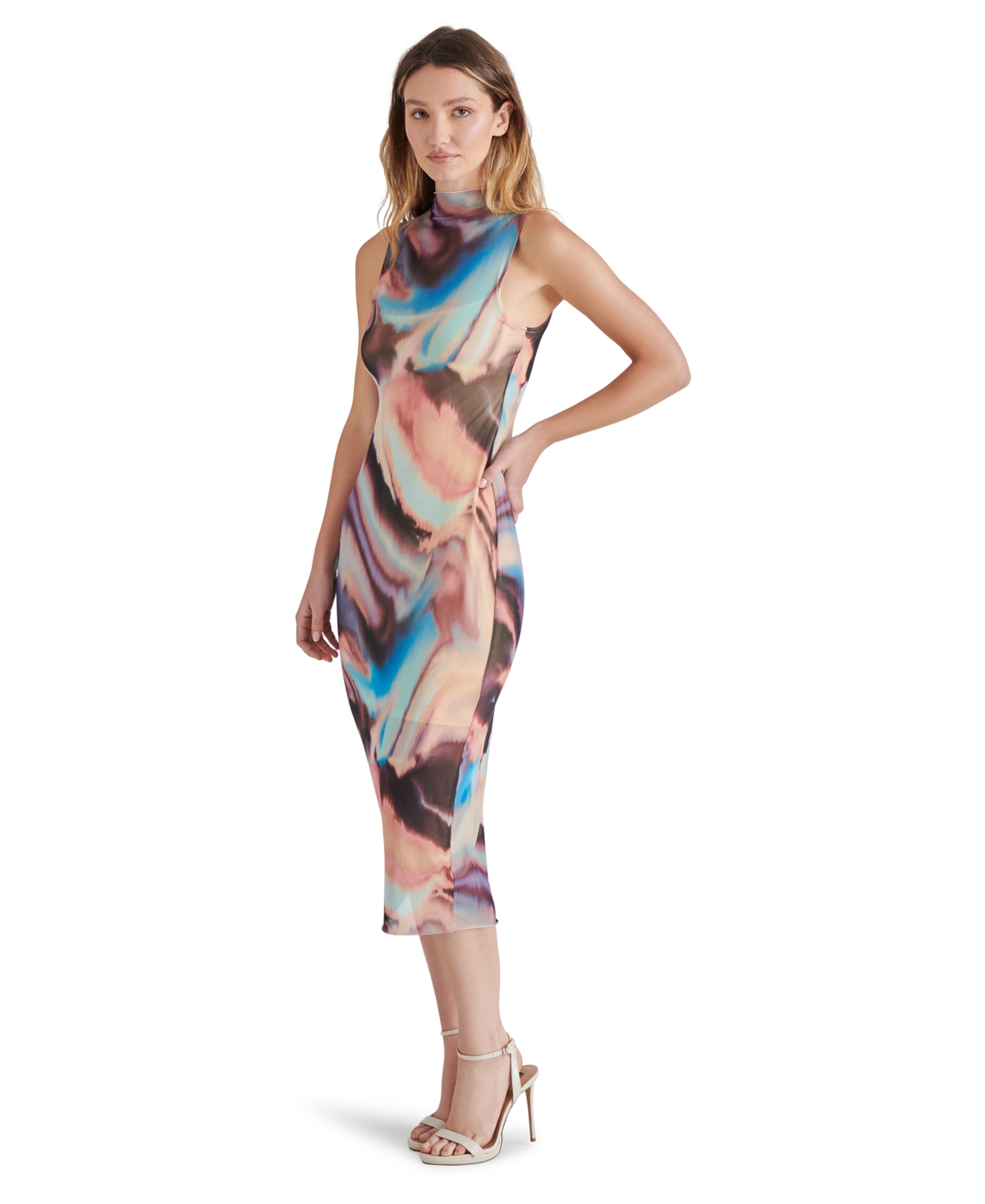 Steve Madden Sidra Funnel Neck Mesh Midi Dress In Desert Pink