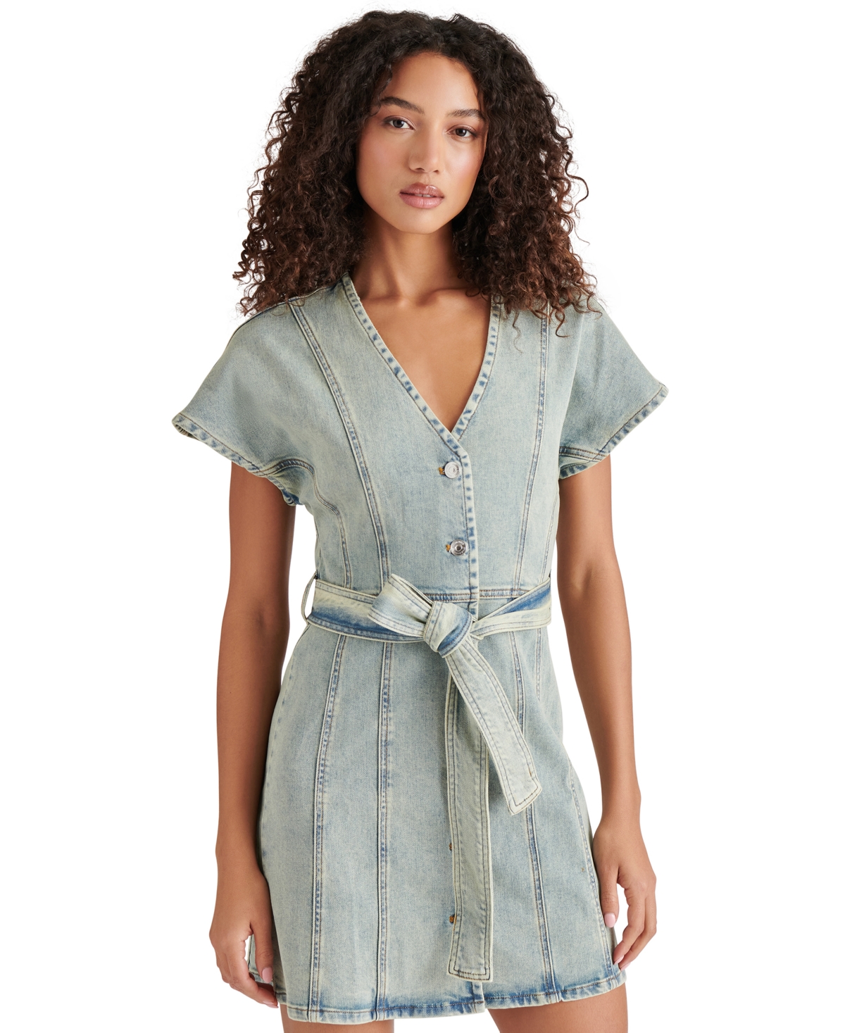 Steve Madden Joelle Belted Denim Minidress In Stone Blue