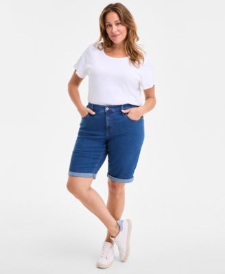 Style & Co - Plus Size Mid-Rise Roll-Cuff Bermuda Denim Shorts