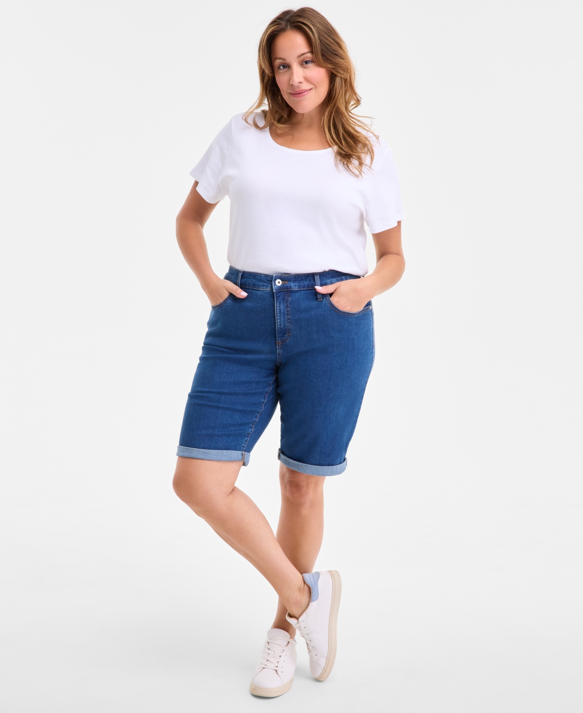 Style & Co Plus Size Mid-rise Roll-cuff Bermuda Denim Shorts, Exclusively At Macy's