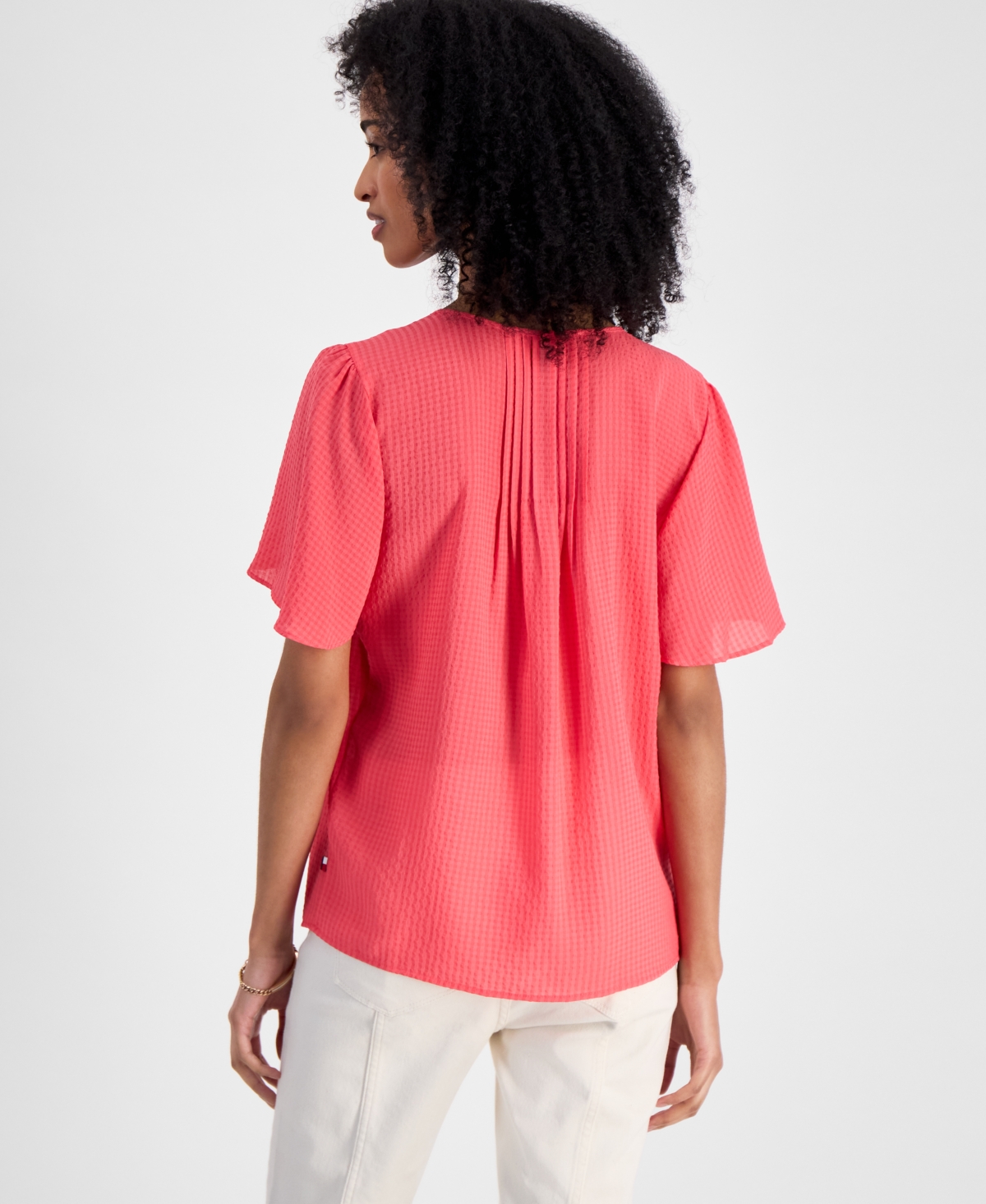 売れ筋商品|||トミー ヒルフィガー カットソー トップス レディース Women's Gingham Pintucked Top Sherbert Tommy Hilfiger Women's Gingham Pintucked Top In Sherbert