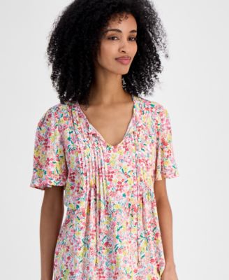 Tommy Hilfiger Women's Pintucked Floral-Print Top - Macy's