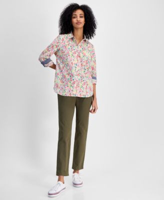 売れ筋商品|||トミー ヒルフィガー カットソー トップス レディース Women's Floral Gingham Cotton Shirt Bright White Tommy Hilfiger Women's Floral Gingham Cotton Shirt - Macy's