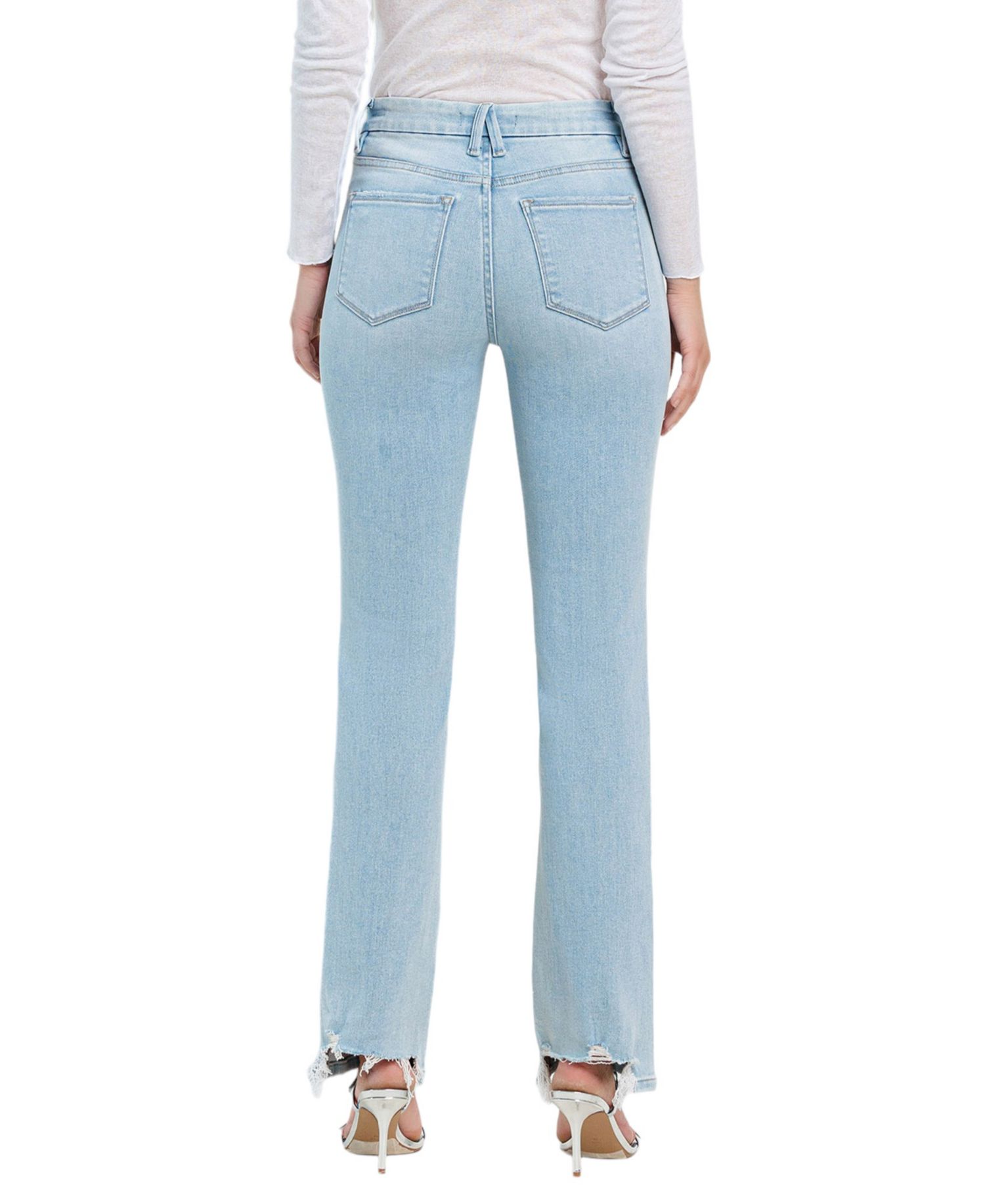 Women's High Rise Distressed Hem Bootcut Jeans