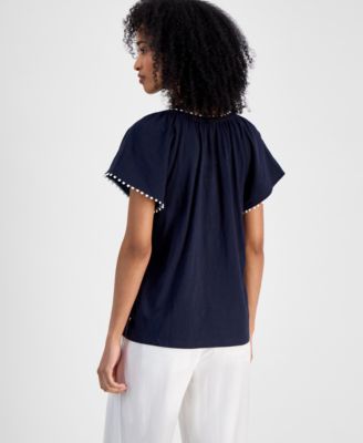 売れ筋商品|||トミー ヒルフィガー カットソー トップス レディース Women's Bubble-Trim Top Sky Captain Tommy Hilfiger Women's Bubble-Trim Top - Macy's