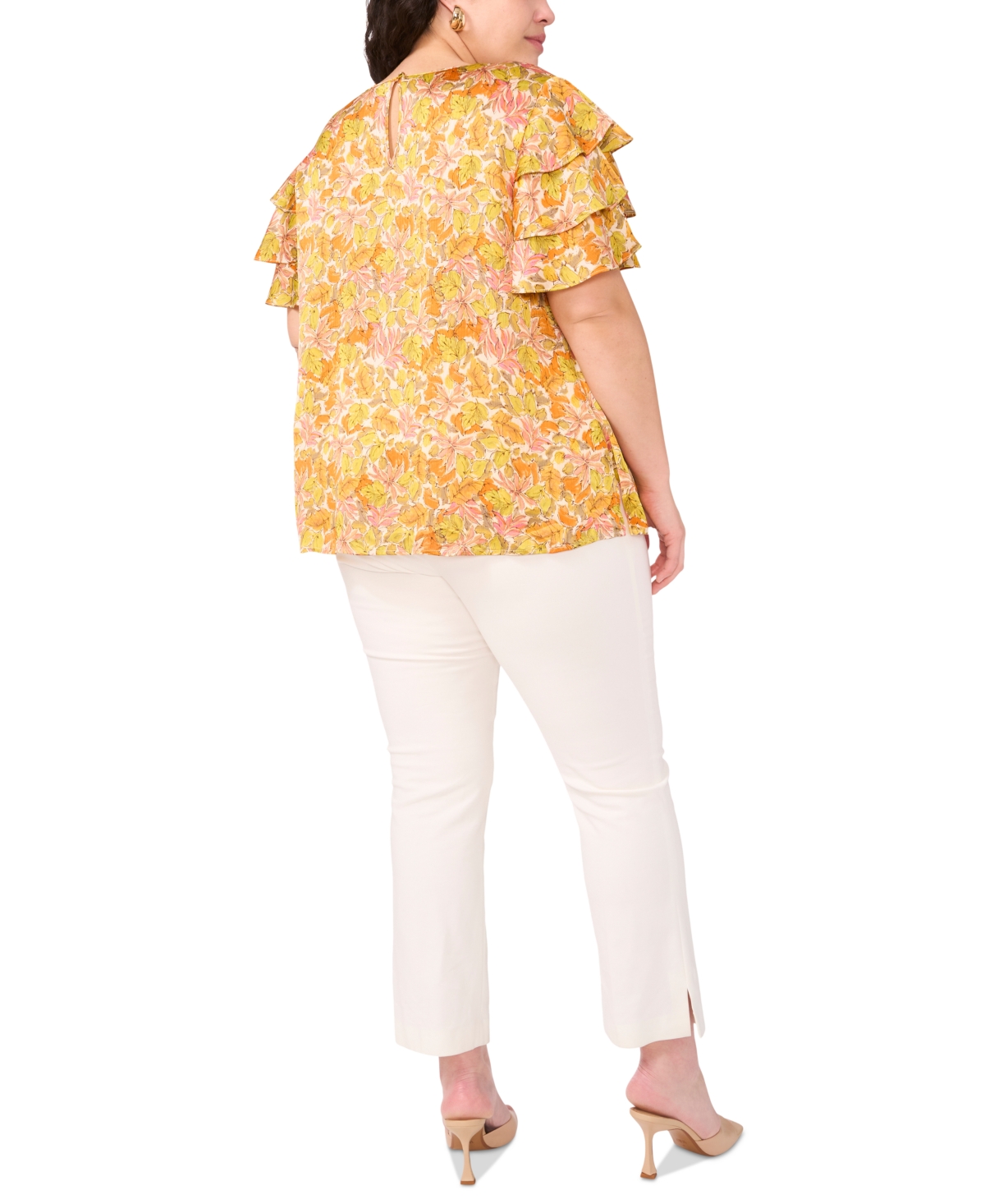 VINCE CAMUTO PLUS SIZE TIERED RUFFLE-SLEEVE BLOUSE 