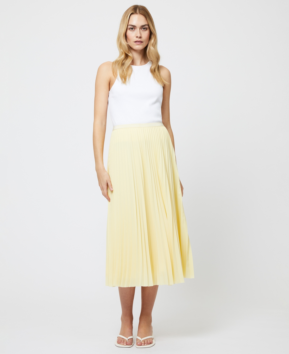 Women's Sunburst Butter Yellow Pleated Crepe Skirt - Butter Yellow