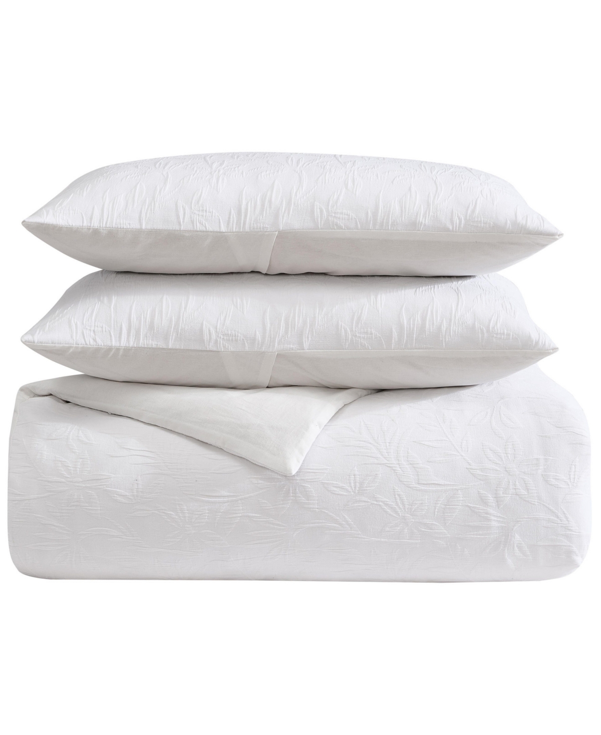 Nautica Seaside Floral Cotton Blend Jacquard Duvet Cover S In White