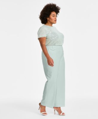 ANNE KLEIN SEQUINNED MESH T SHIRT PULL ON WIDE LEG PANTS 
