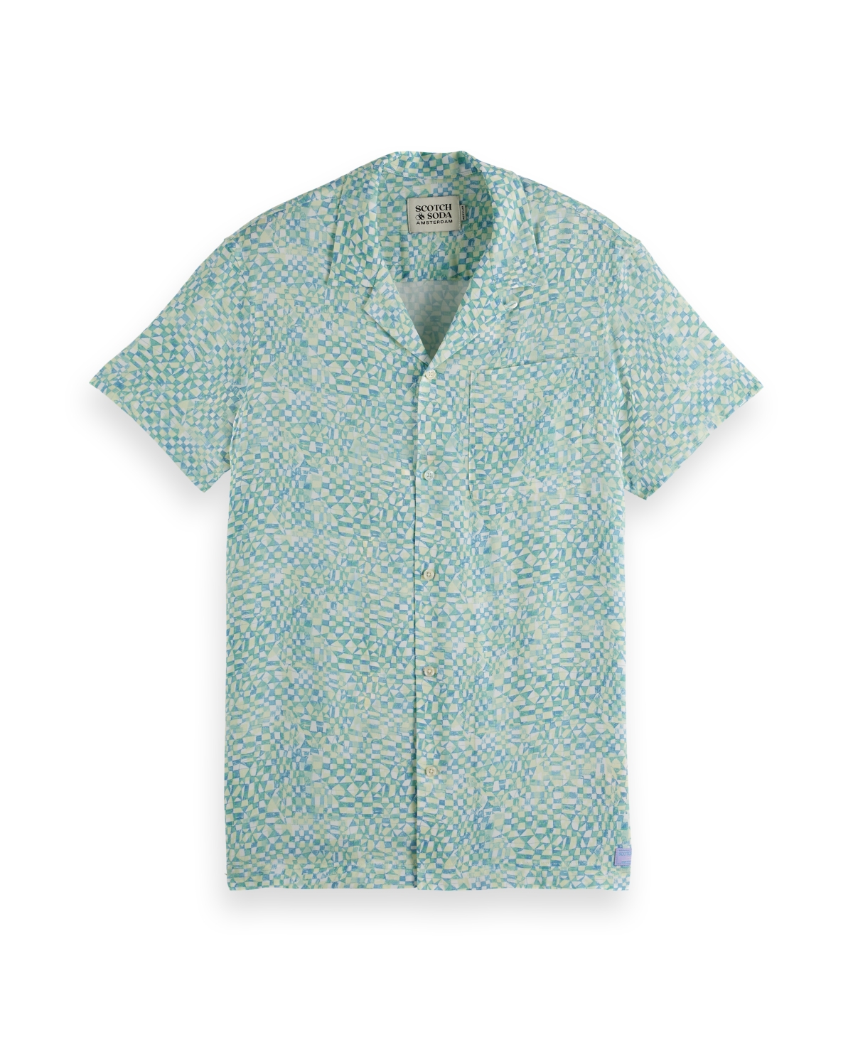 Scotch & Soda Relaxed Fit Print Short Sleeve Button-up Shirt In Green