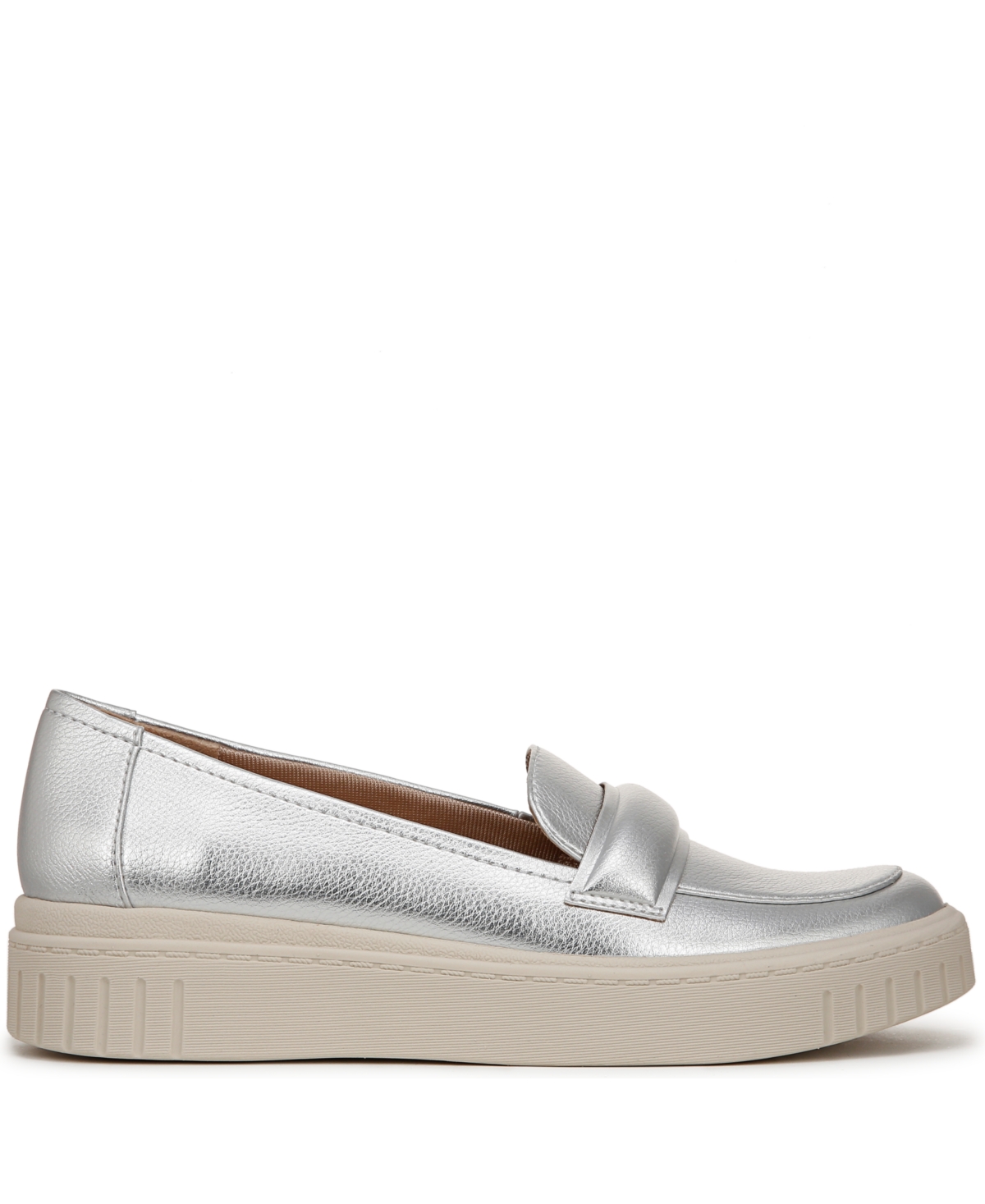 Shop Lifestride Women's Geneva Closed Round Toe Platform Penny Loafers In Silver Faux Leather
