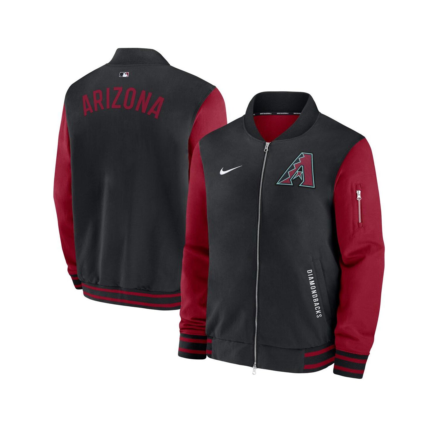 Men's Black/Red Arizona Diamondbacks Authentic Collection Dugout Full-Zip Bomber Jacket
