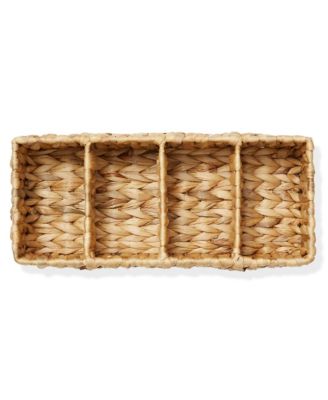 Set of 2 Water Hyacinth Storage Baskets with 4 Sections, Natural - Woven Bin Organizers for Bathroom, Laundry, Pantry, Office, Shelves