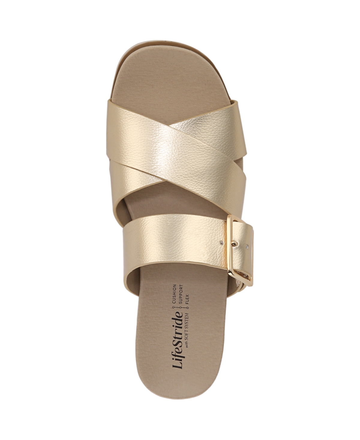 Shop Lifestride Women's Getaway Open Square Toe Platform Slide Sandals In Gold Faux Leather