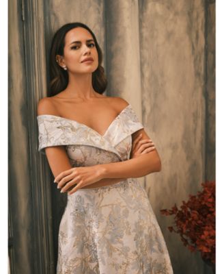 Petite Off-The-Shoulder Metallic Jacquard Gown