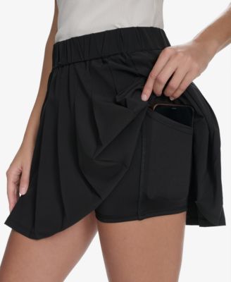 Women's Solid-Color Pleated Stretch Pull-On Skort