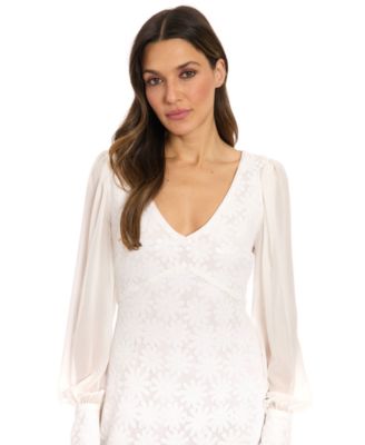 Women's Daisy Sequined Sheer-Sleeve Dress