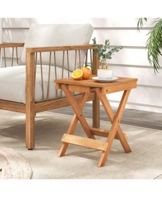 14 inch Outdoor Folding Side Table Hardwood Square Compact Patio Table