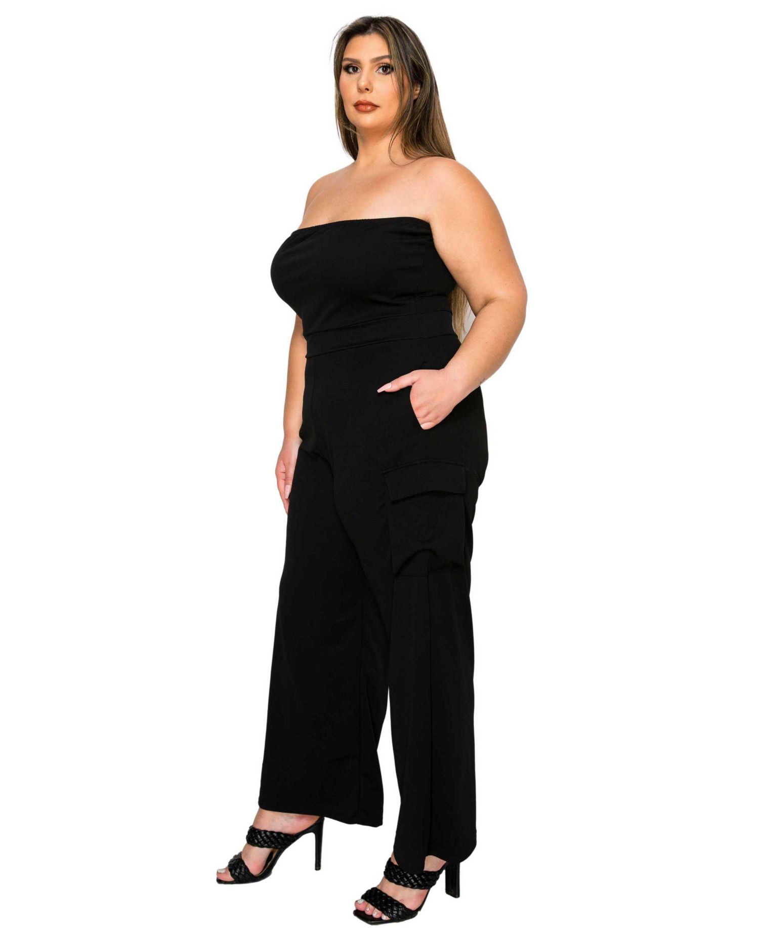 Women's Plus Size Yumi Sleeveless Cargo Jumpsuit