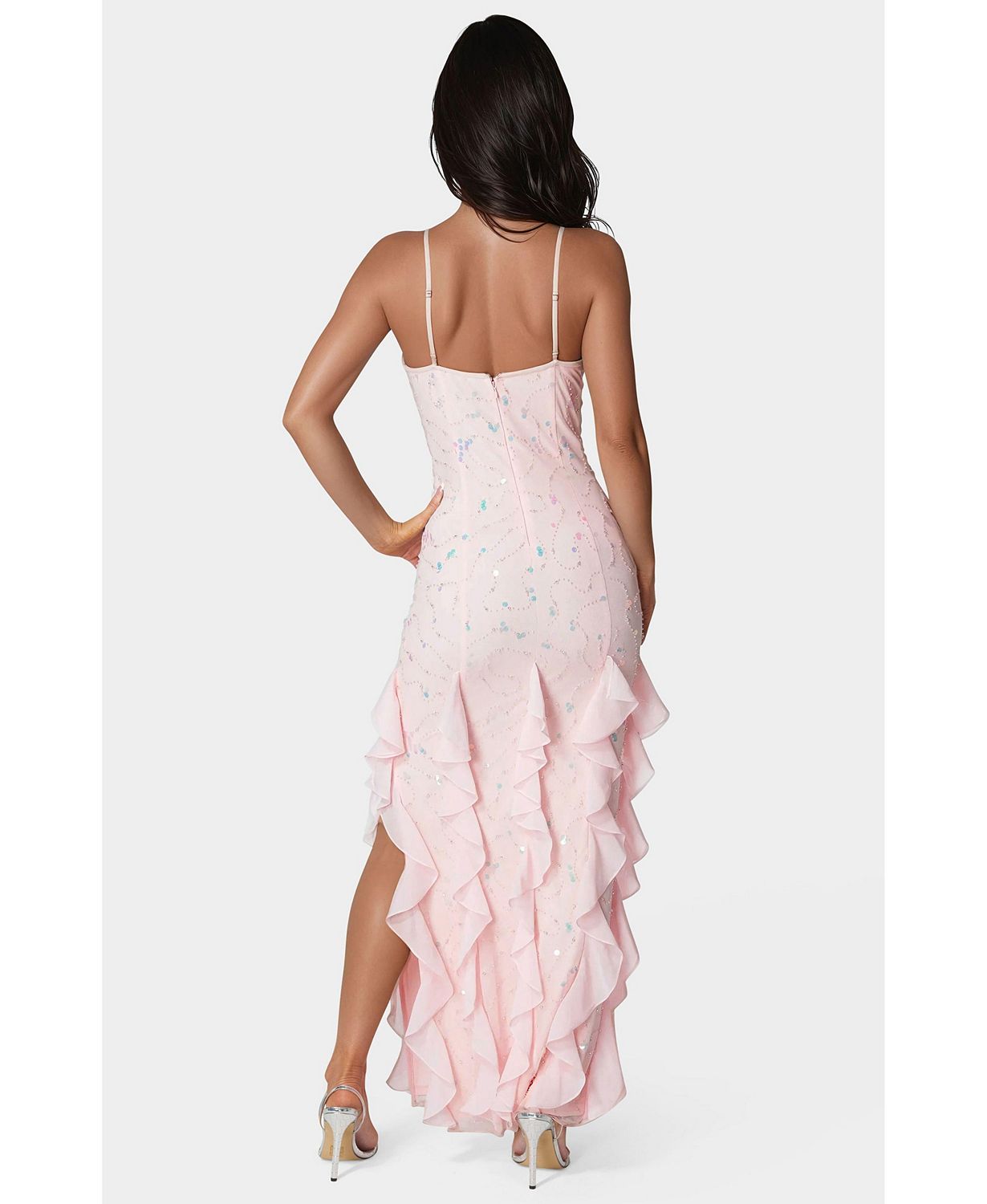 Women's Cascade Beaded Mesh Gown