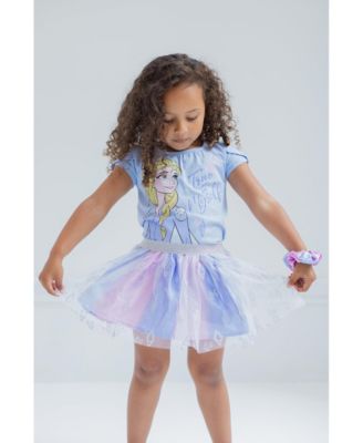 Little Girls Disney Princess Moana T-Shirt Tulle Skirt and Scrunchie 3 Piece Outfit Set