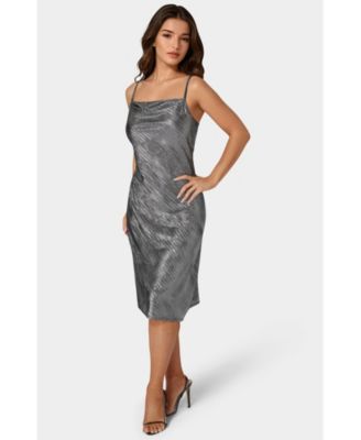 Women's Foil Pleat Cowl Midi Dress