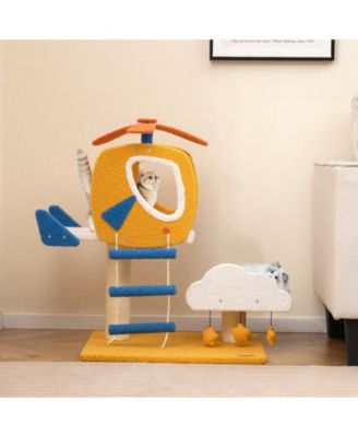 Indoor Small Aviation-Themed Cat Tree with Helicopter Top Perch Fun & Cozy Playhouse for Cats