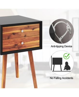 2-Piece Wooden Nightstand Set with 2 Storage Drawers – Mid-Century End Side Table for Living Room