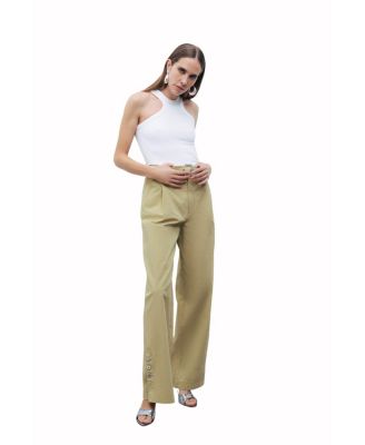 Women's Metal Buckle Detailed Belted Pants