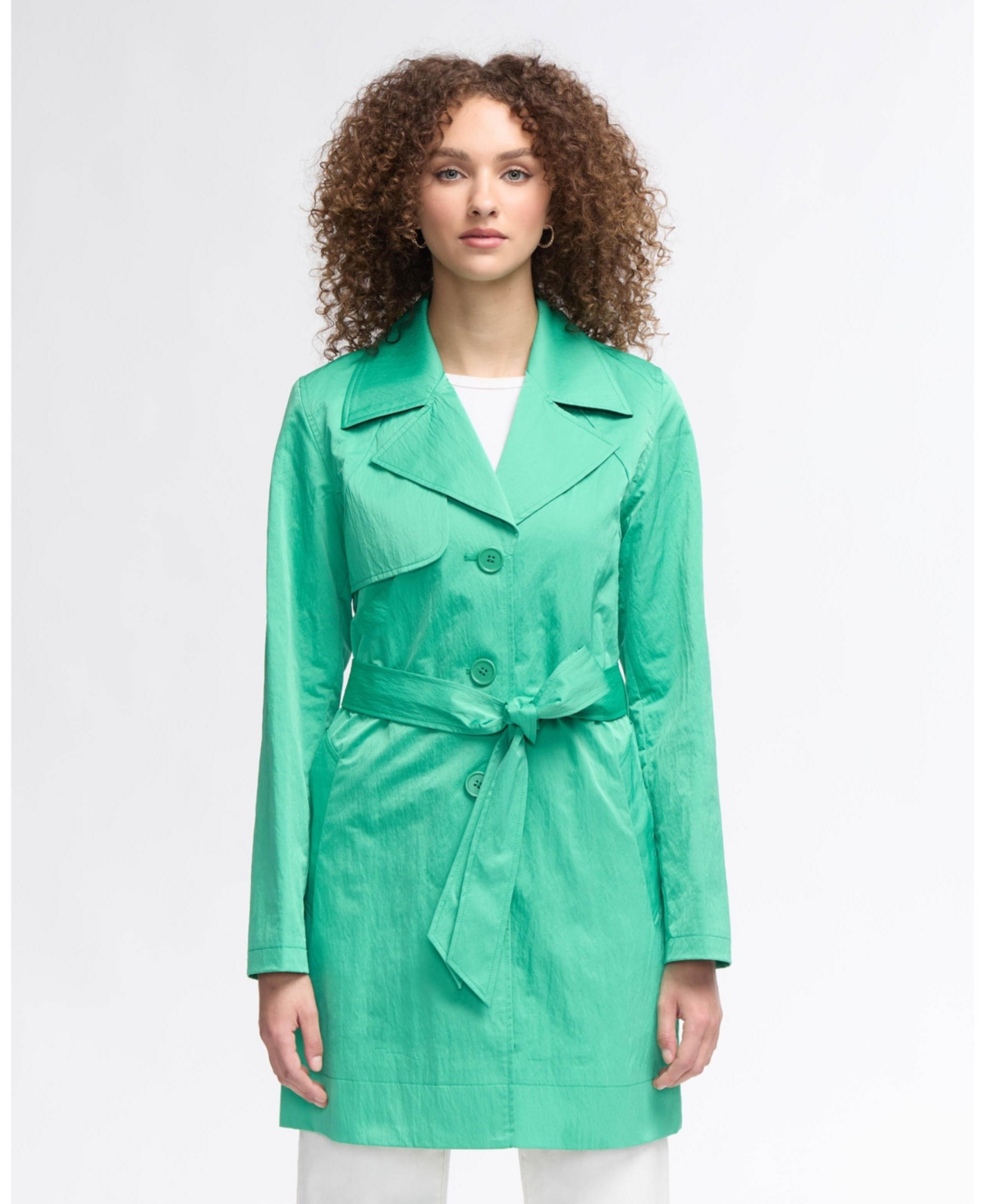 Women s Crinkle Trench with Self Belt - Cerulean