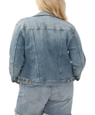 Plus Size Notched Crop Jean Jacket