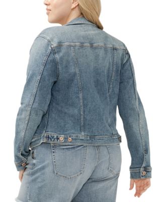 Plus Size Notched Crop Jean Jacket