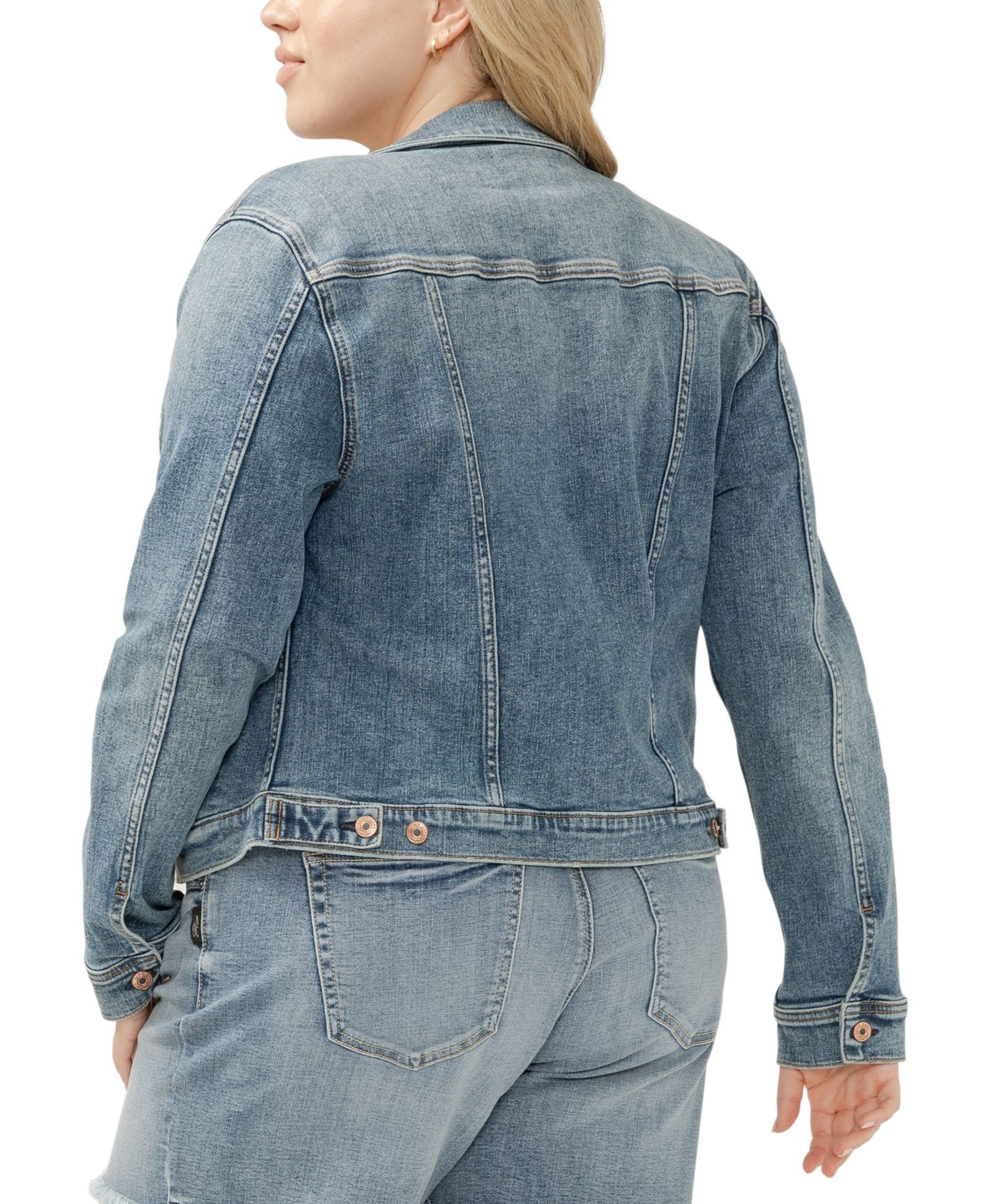 Plus Size Notched Crop Jean Jacket