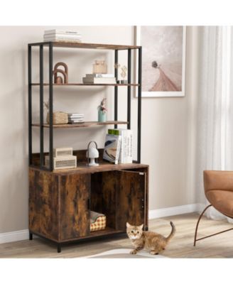 Cat Litter Box Enclosure with Storage & 3-Tier Shelves Stylish & Functional Hidden Litter Cabinet