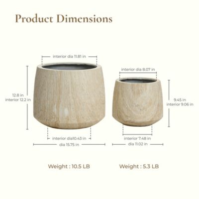 Indoor and Outdoor 2-Piece Marble Brown Ribbed Texture MgO Planter Set