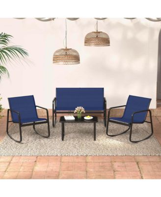 4 PCS Patio Rocking Set 2 Rocking Chairs & Loveseat with Glass-Top Table Outdoor