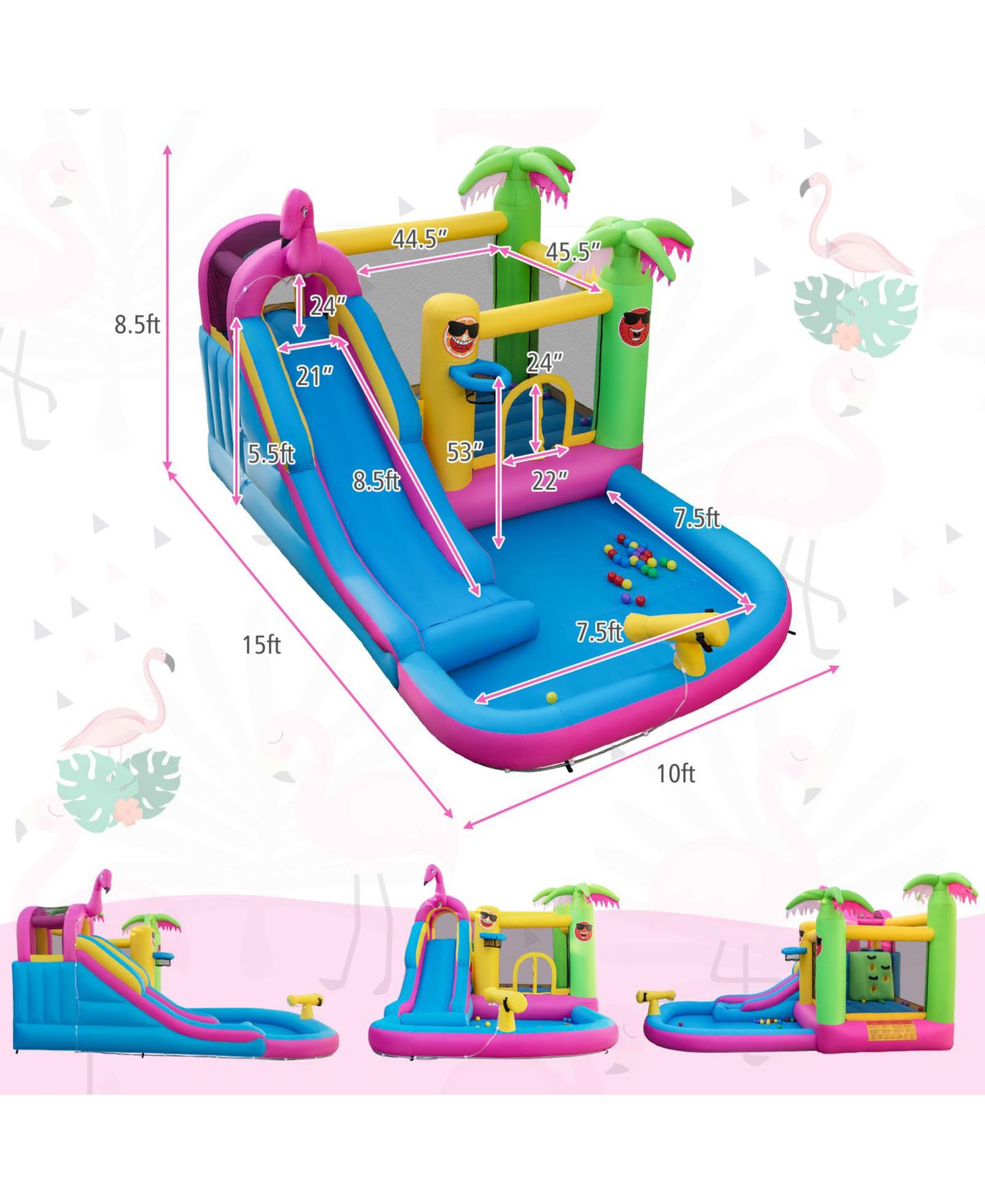 Детская игрушка Slickblue 15'L x 10'W x 8.5'H Inflatable Bounce Castle with Long Water Slide & Splash Pool, от 3 лет — фото 3