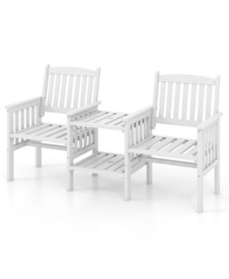 Outdoor Fir Wood Loveseat with 2-Tier Side Table and 1.96" Umbrella Hole