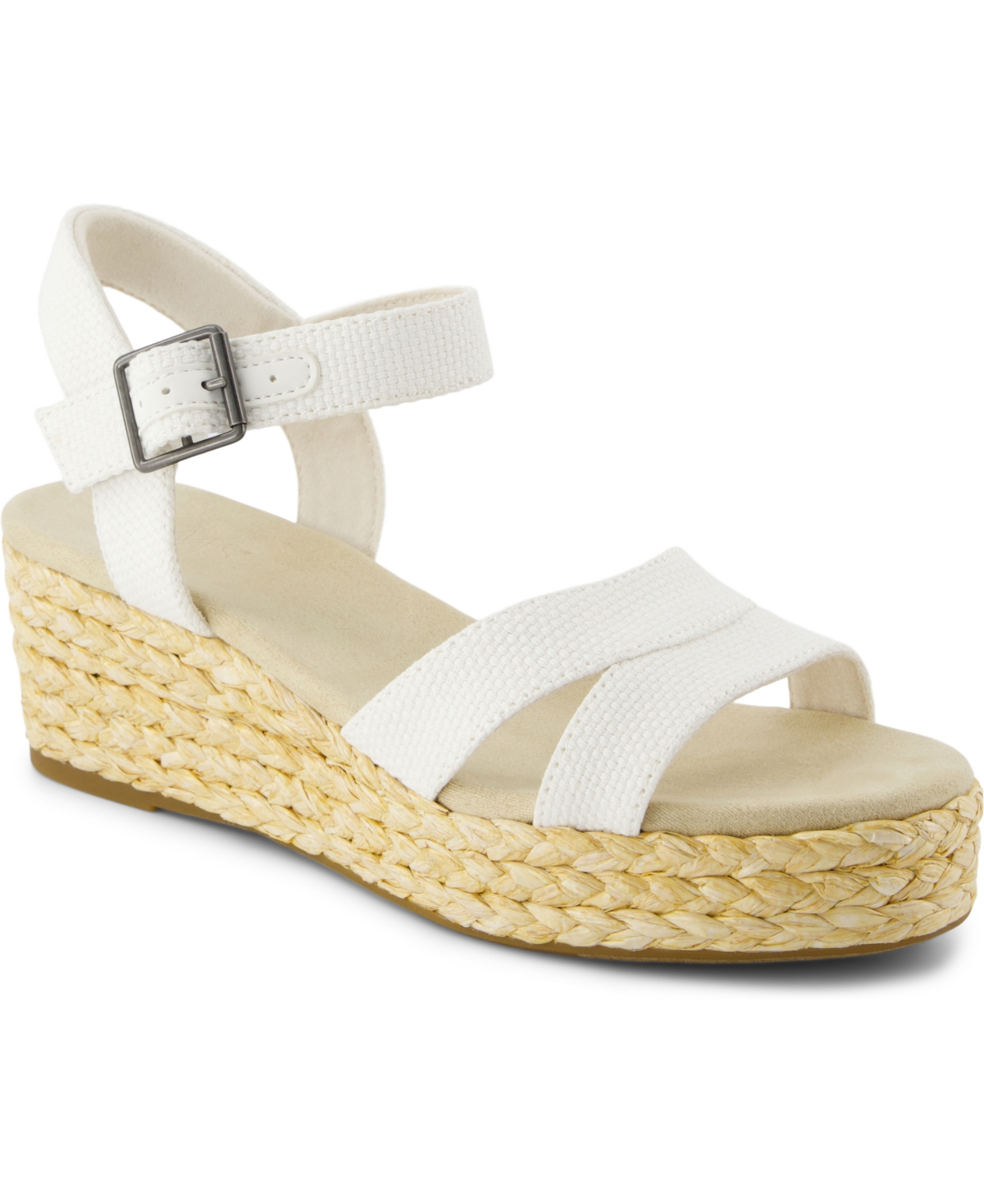 Shop Toms Women's Audrey Ankle Strap Wedge Sandals In White Beachside Woven