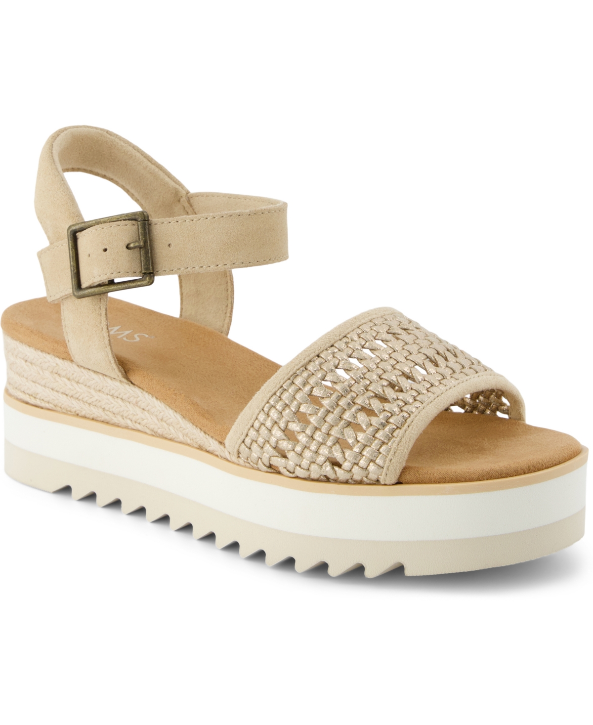 Shop Toms Women's Diana Platform Wedge Sandals In Champagne Metallic Leather Basket Weave