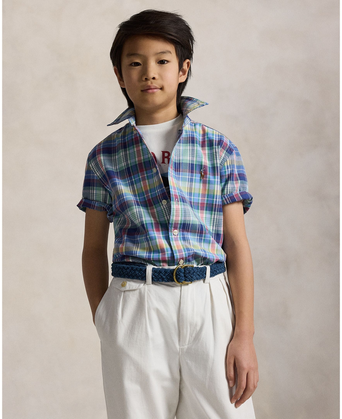 Polo Ralph Lauren Big Boys Plaid Oxford Short-sleeve Shirt In Navy,green Multi